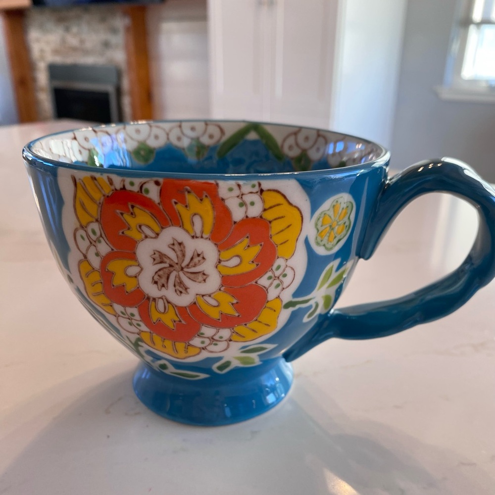 Anthropologie Dutch Wax Ceramic Hand Painted Floral Mug